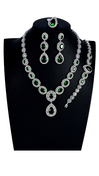 Picture of Beautiful Elegant Green 4 Pieces Jewelry Sets