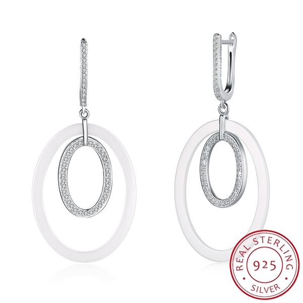 Picture of Beautiful Platinum Plated White Drop & Dangle