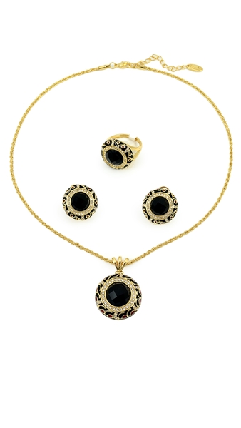 Picture of Elegant Colored Black Enamel 3 Pieces Jewelry Sets