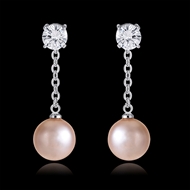 Picture of Trendy Platinum Plated Swarovski Element Pearl Drop & Dangle Earrings From Reliable Factory