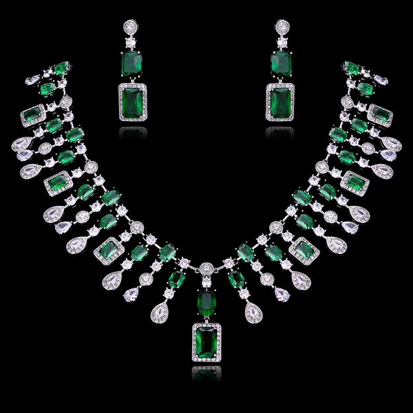 Picture of Need-Now Green Cubic Zirconia Necklace and Earring Set from Editor Picks