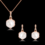 Picture of Nickel Free Rose Gold Plated White Necklace and Earring Set with Easy Return