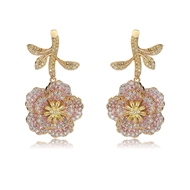 Picture of Fashion Cubic Zirconia Pink Dangle Earrings