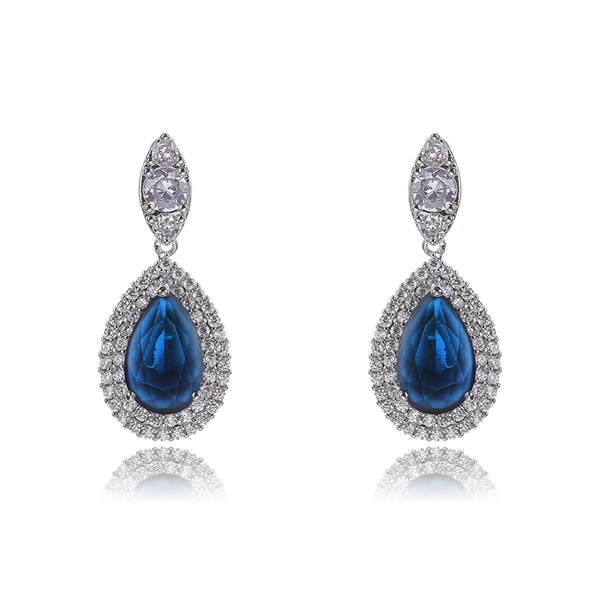 Picture of Nickel Free Platinum Plated Blue Dangle Earrings with Easy Return