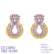 Picture of Nickel Free Gold Plated Cubic Zirconia Dangle Earrings with No-Risk Refund